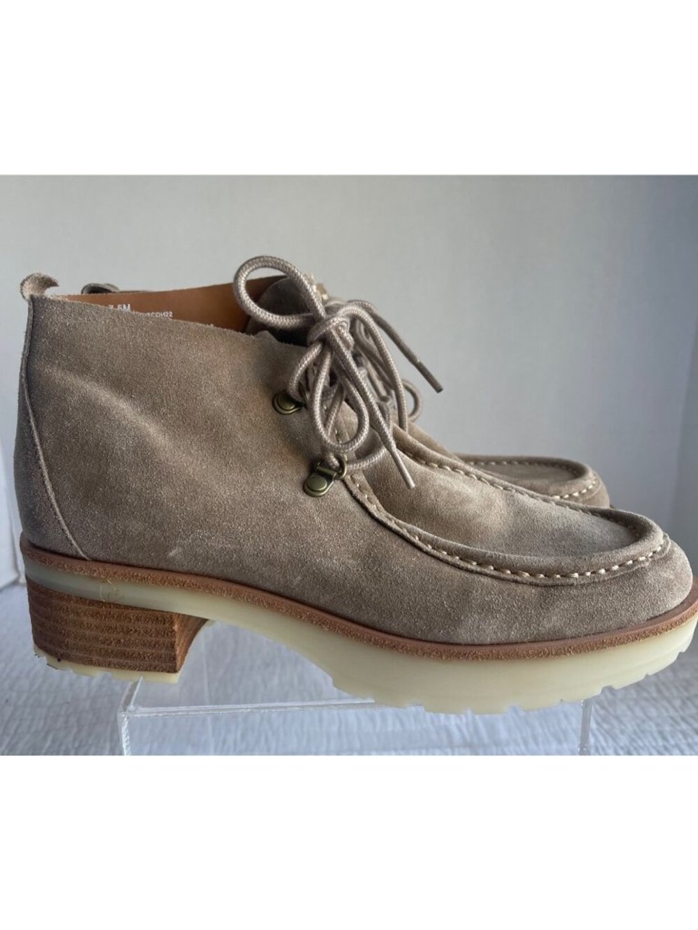 Kork-Ease Wales Women Taupe Suede Leather Booties 7.5M Chunky Heel - Picture 1 of 9